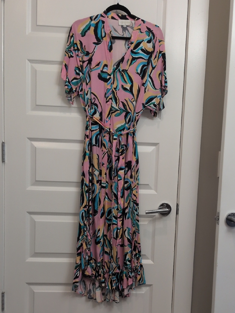 Corey Lynn Calter Pink Floral Tie-Waist Maxi Dress
